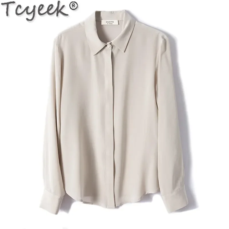 2024 Spring New Women's Silk Shirt Women's Long Sleeve 100% Mulberry Silk Blouse 16 MM White-collar OL Style Shirts for Women