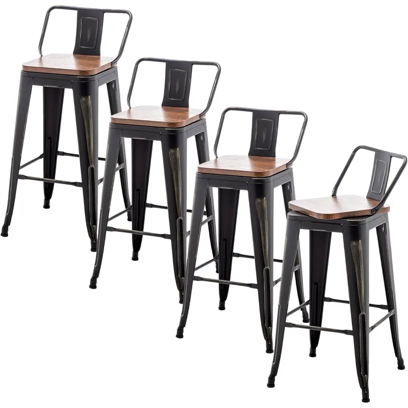 

Bar Stools Set of 4, Swivel Adjustable Height Barstools, PU Leather Upholstered Bar Chairs with Footrest, Bentwood Bar Stool