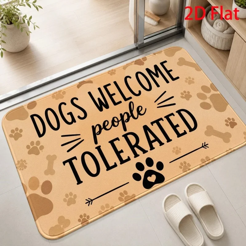 Dog Paw Bone Pattern Welcome‑themed Front‑door Doormat, Funny Letter‑printed Household Floor Rug, Cute Pet‑style Decor Mat