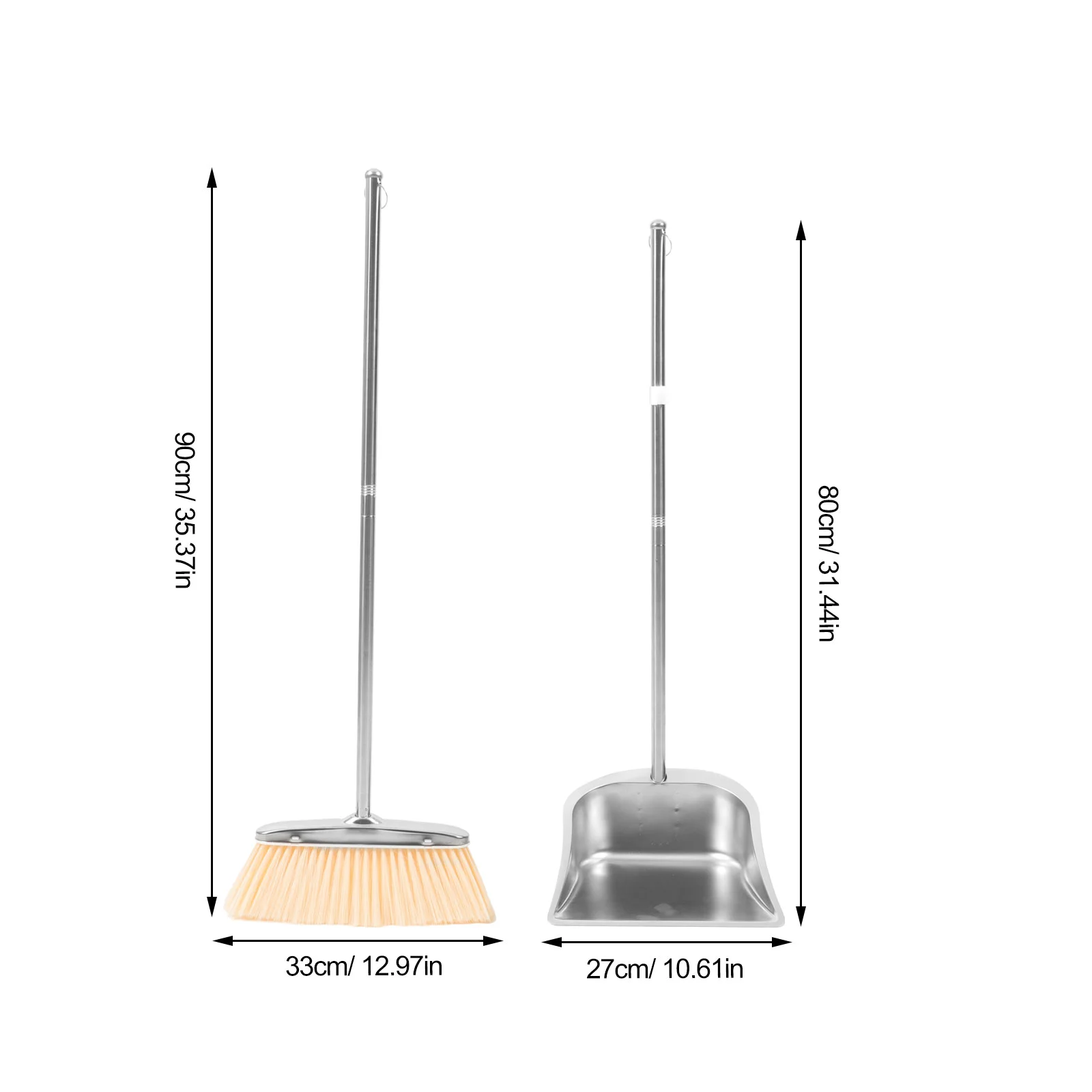 Floor Sweeper Wide Angle Dustpan and Broom Set Vertical Garbage Silver for Home