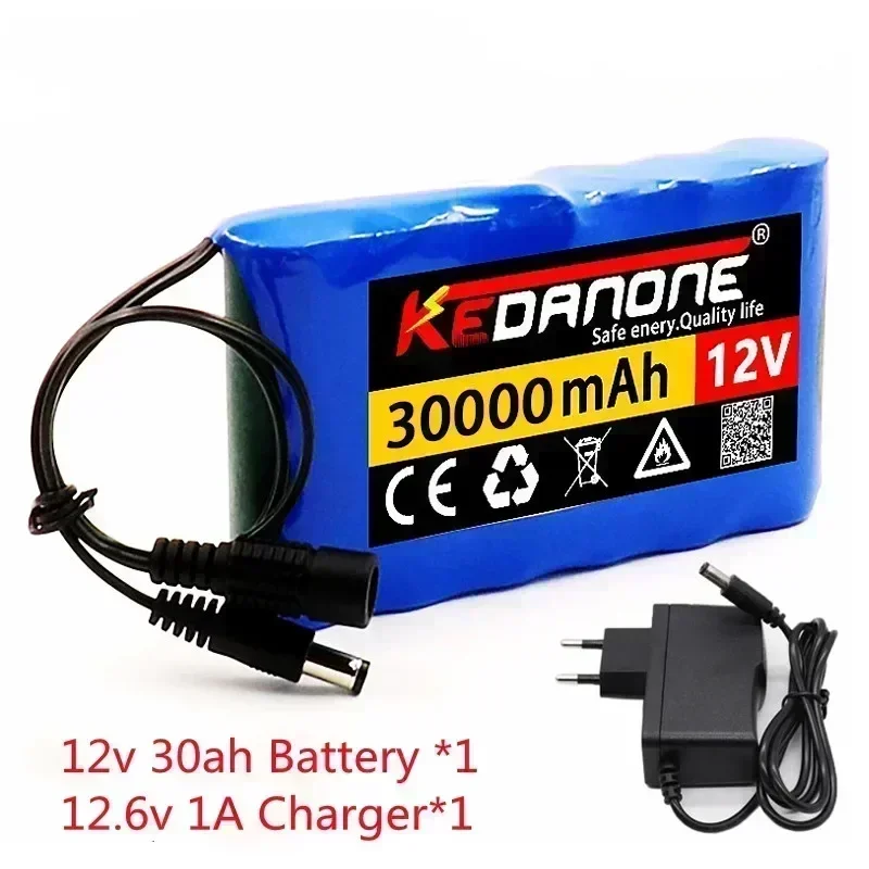 12V Portable Battery 30000mAh Standard Capacity Battery DC 12.6V 30Ah CCTV Camera Monitor + Charger