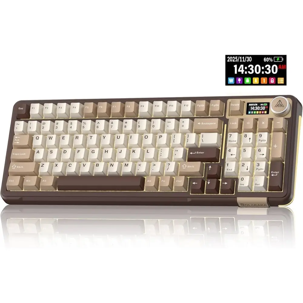 Mechanical Keyboard with LCD Screen and Metal Knob, Wireless Gaming Keyboard with Bluetooth 5.0/2.4GHz/USB-C, Hot Swappable Crea
