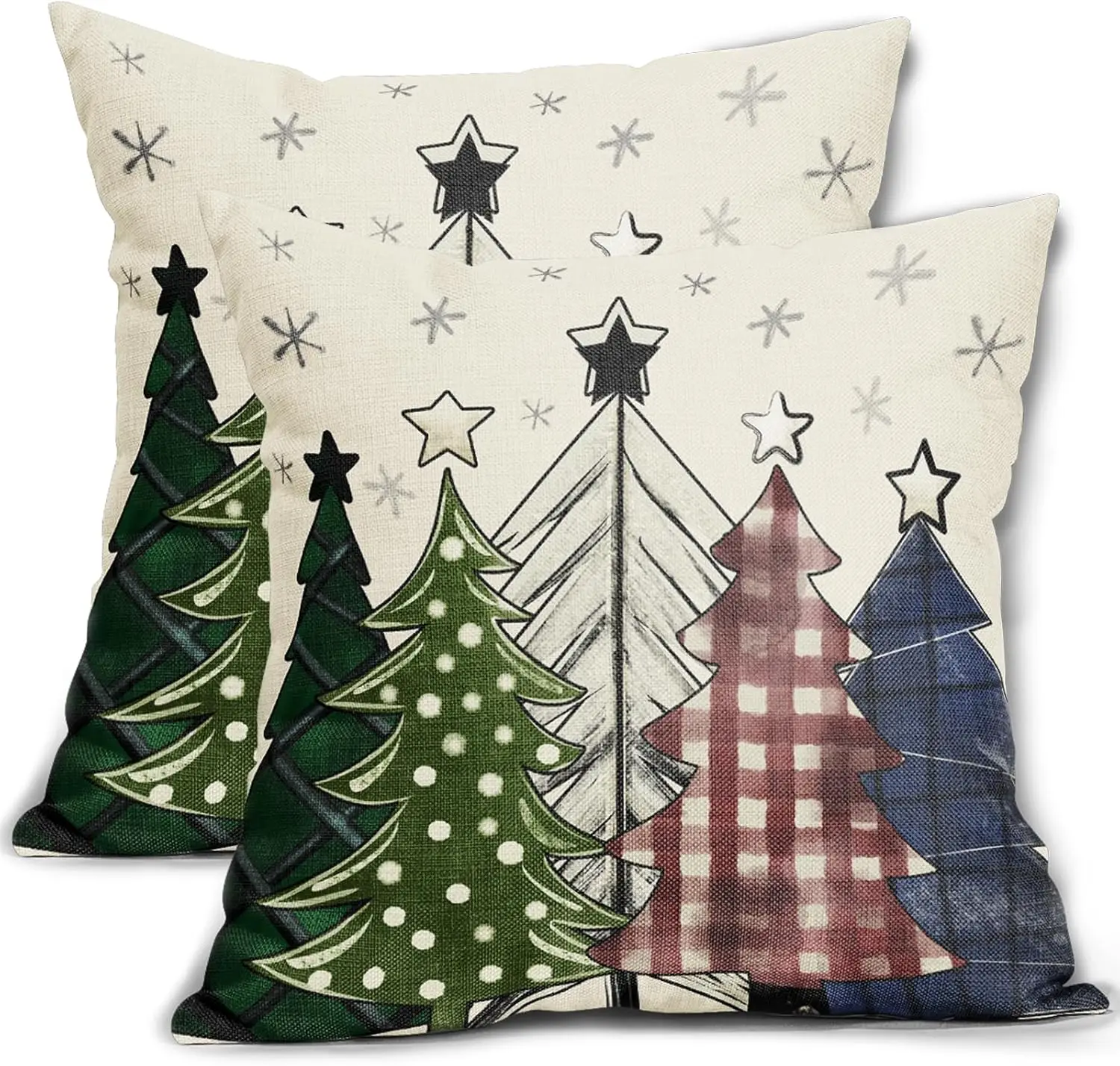 

Christmas Tree Pillow Covers 18x18 Inch Set of 2 Red Green Blue Xmas Tree Plaid Rustic Winter Decorative Throw Pillow Cases