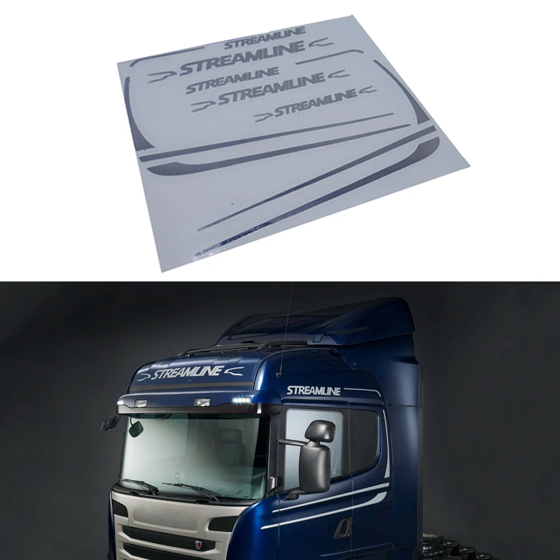 Opływowa dekoracyjna przypinka zestaw naklejek na 1/14 Tamiya zdalnie sterowana ciężarówka przyczepa wywrotka Scania 470 620 730 samochodów Diy