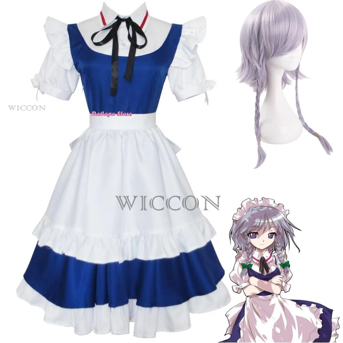 Anime jogo touhou projeto izayoi sakuya cosplay traje peruca traje de empregada lolita vestido mulher sexy kawaii halloween carnaval terno