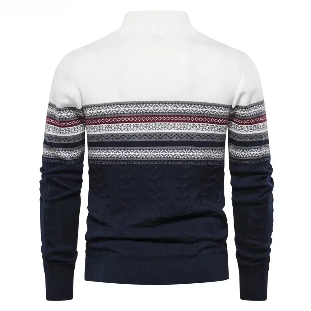 2023 Autumn Winter Men's Sweater High-quality Half High Collar Color Matching Sweater Male Business Casual Knitwear Pullovers