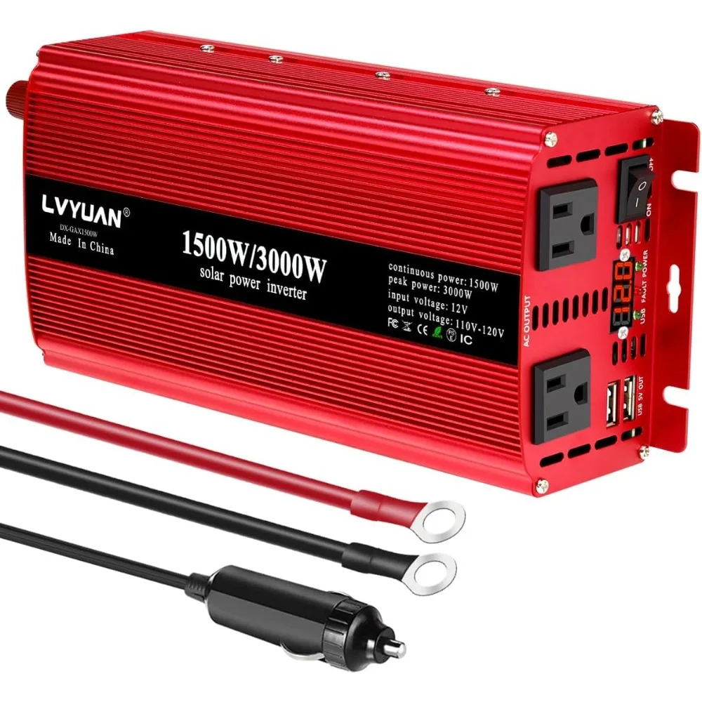 

1500W 12V to 110V Car Power Inverter with LED Display and USB Ports for Outdoor and Camping Use