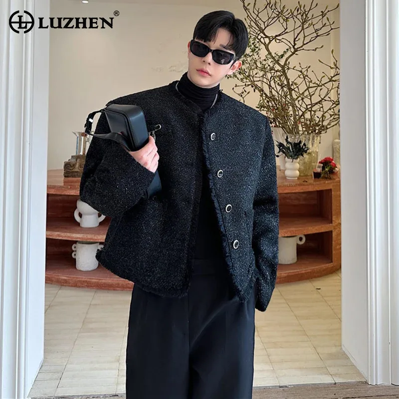 LUZHEN Classy Metal Decorate Burr Design Jacket Collarless Casual Small Fragrant Style Handsome Male Clothing Outerwear LZ8278