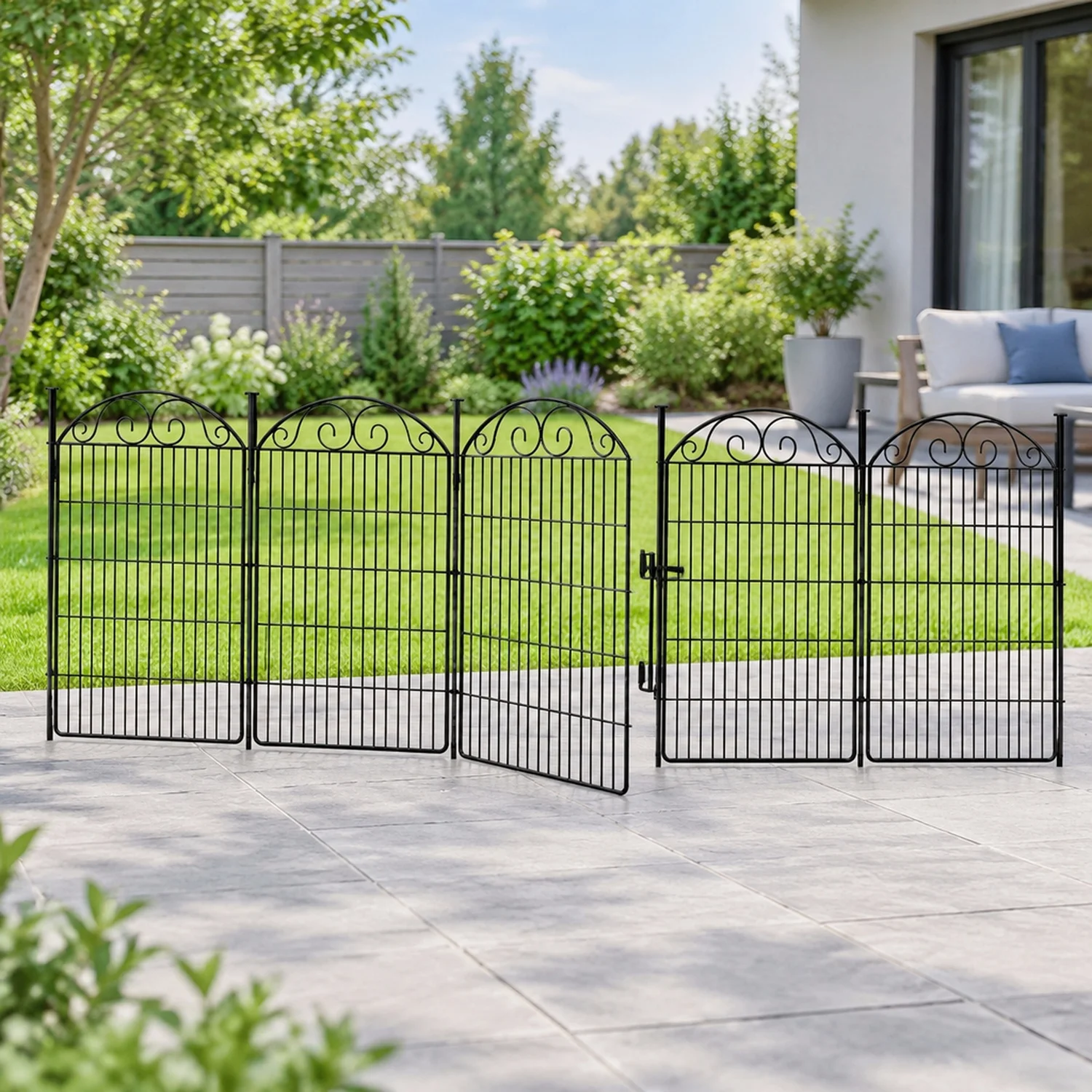 5 Panels No Dig Decorative Garden Dog Fence Outdoor for Yard, 48in(H) x 12.08ft(W) with Latch Tall Animal Barrier, Rustproof