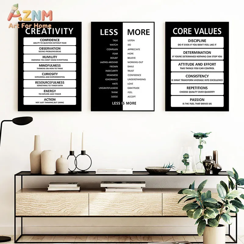 AZNM Motivational Core Values Creativity Wall Art, Success Mindset Canvas Print, Modern Office Home Decor Poster, Frameless