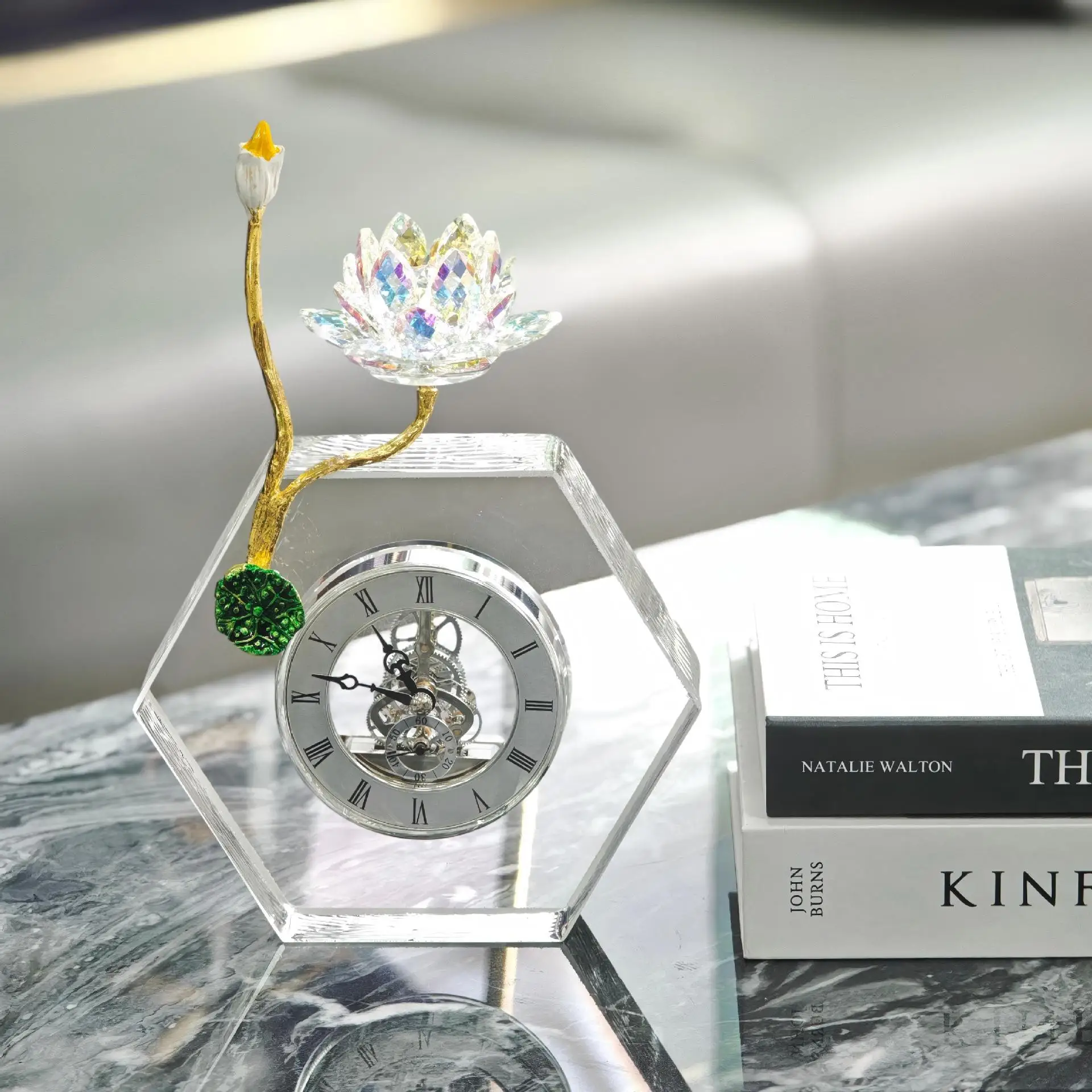 European Light Luxury Crystal Clock Living Room Clock Ornament Personalized Creative Mechanical Desk Clock