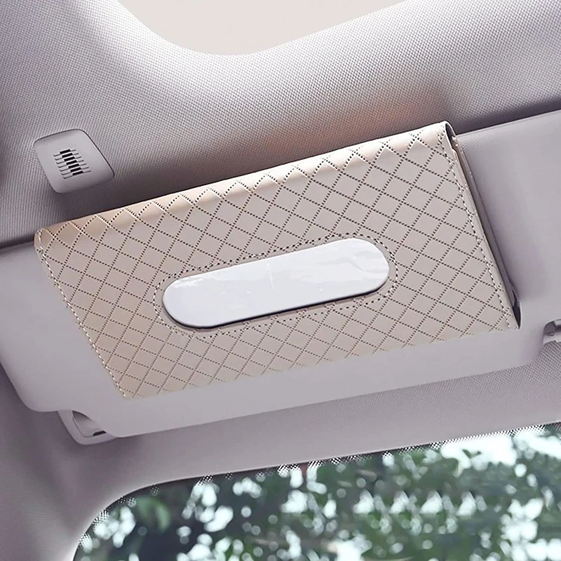 Grid Leather Car Tissue Box Auto Sun Visor Embossing Leather Tissue Case Car Hanging Towel Paper Organzier Napkin Papers Holder