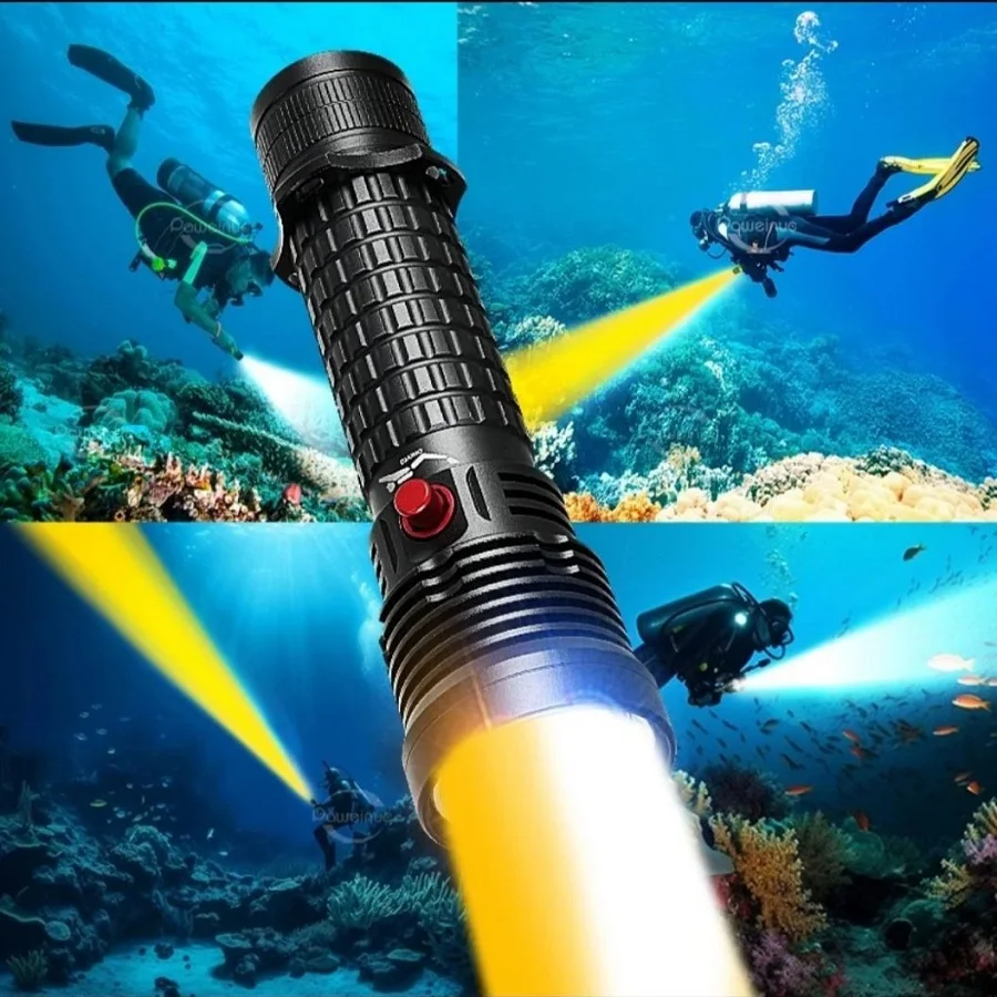 الطاقة العالية مصباح يدوي LED مصباح الغوص المهنية شحن USB في الهواء الطلق التخييم مصباح يدوي IPX8 الإضاءة الليلية المقاومة للماء