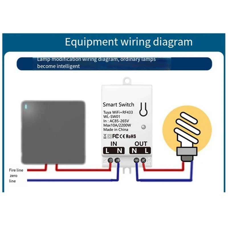 Zigbee Graffiti Wifi On/Off 30A WIFI+RF433 High Power Remote Control Voice Lamp Multifunction Switch
