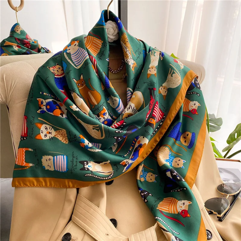 Foulard Carré en Satin pour Femme, Marque de Luxe, 110x110cm, Foulard, Bandana, Cheveux, Doux, Travail, raq, Hijab