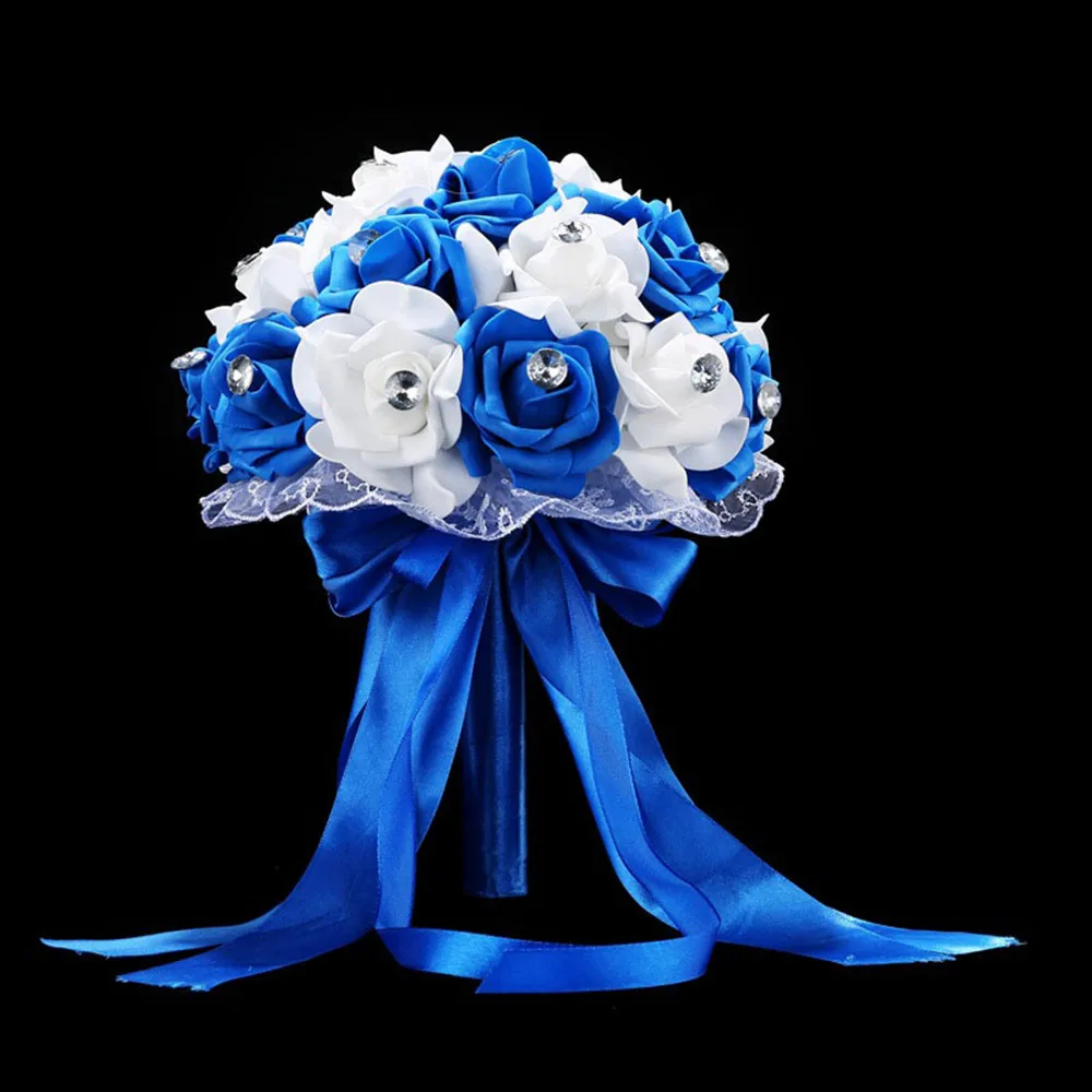 Royal  Blue Wedding Bouquet Handmade Artificial Flower Rose casamento Bridal Gift for Wedding Blue and White