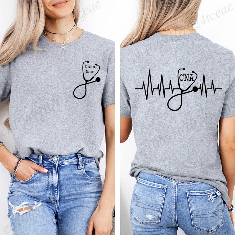 Custom CNA Shirt,Heart Beat Stethoscope T-Shirts,Nurse Life Tees,Nursing School T Shirts,Custom Certified Nursing Assistant Gift