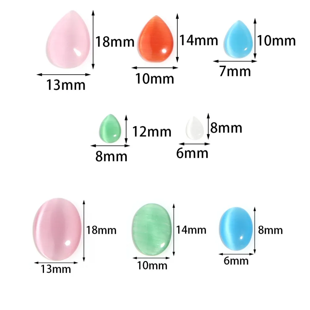 10-30Pcs Multisize Water Drop Oval Shape Natural Cat Eye Stone Beads For Jewelry Cabochon Making DIY Rings Bracelet Accessories