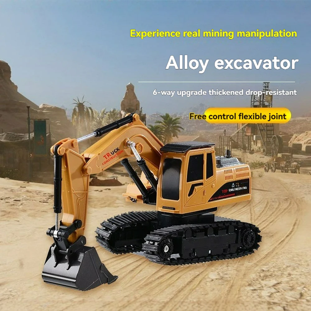 لعبة حفارة للتحكم عن بعد من سبيكة الأطفال، حفارة تعمل بالتحكم عن بعد، 6 قنوات، لعبة مركبة هندسية كهربائية هدية عيد الميلاد