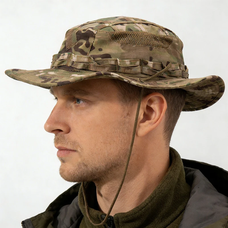 New Camo Tactical Enthusiasts Square Pocket Bonnie Cap Outdoor Bucket Benny Hats Multicam Fishing Hiking Outdoor Sun Caps