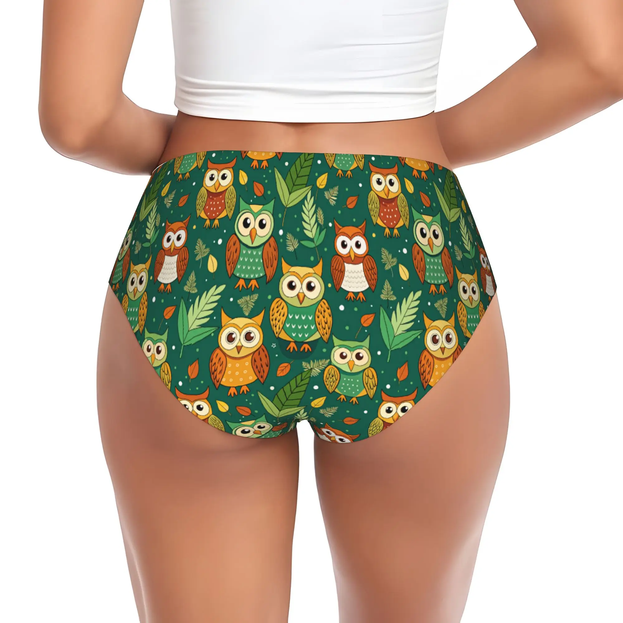 Women's Whimsical Owl Seamless Pattern Panties Underwear Female Comfort  Briefs Underpants