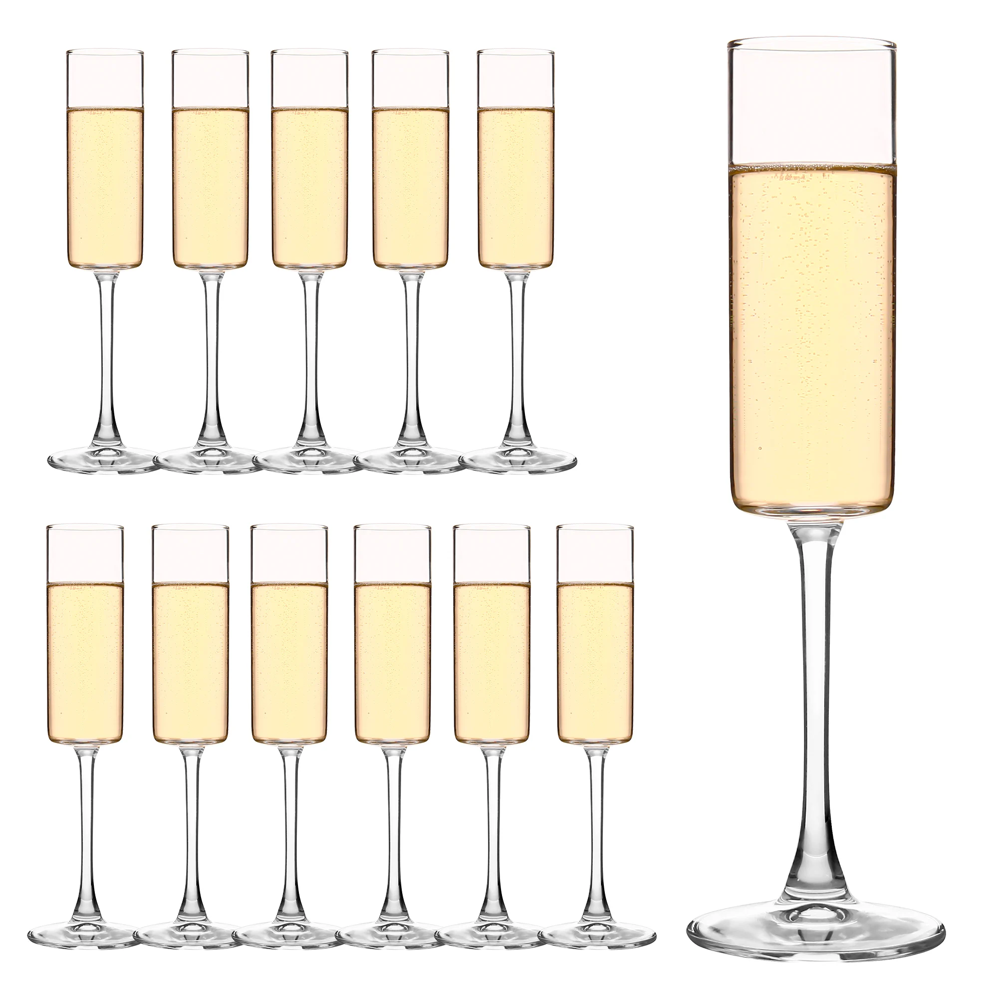 Cylinder Champagne Flutes, Champagne Flute Glass Set of 12, Champagne glasses for Party, Home, Restaurant Use, 6 oz Capacity