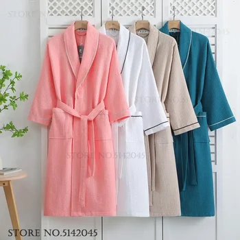 Cotton Waffle Couple Robe 3 100% Cotton Couple Robe Waffle Bathrobe Gown Kimono Yukata Home Clothes Casual Women Sleepwar Nightwear Spring Summer Loungewear 3