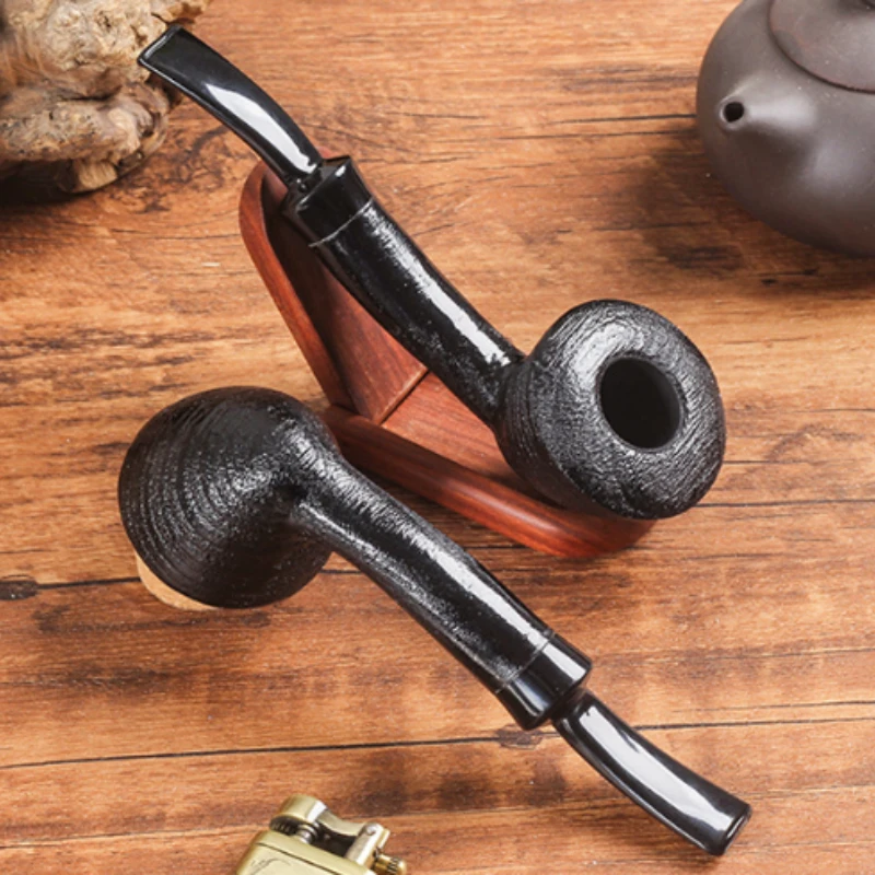 Oakwood Handmade Tobacco Pipe, Traditional Old‑Style Bent Solid Wood Pipe with 3MM Airway, Heat‑Resistant Portable Smoking