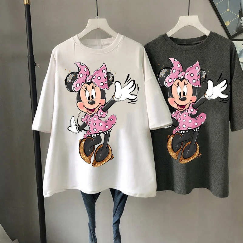 Summer Women T Shirt Fashion Cartoon Mickey Minnie Vintage Kawaii Top Female Ulzzang Oversized T-shirt Short Sleeves Y2k