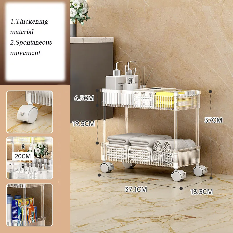 Acrylic Bathroom Storage Rack Multi-gauge Removable Heavy-bearing Floor-standing Rack with 360° Cardan Wheel