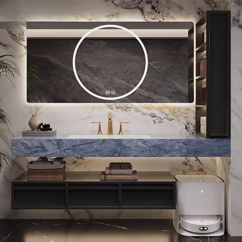 

Hotel wind oak bathroom cabinet combination rock slab seamless washbasin cabinet smart washbasin cabinet 2025 new