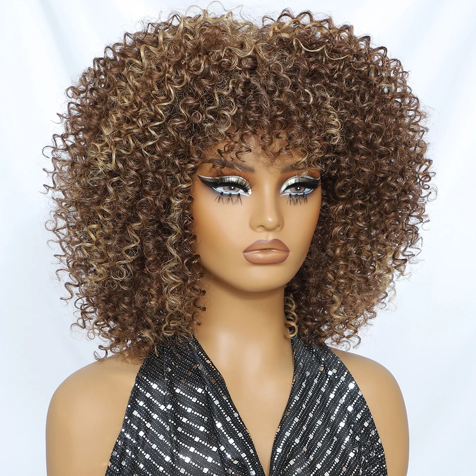 Черно-коричневые короткие курчавые вьющиеся парики для Хэллоуина 14-дюймовые синтетические вьющиеся парики с челкой для женщин Блондинка Выделенные парики для косплея