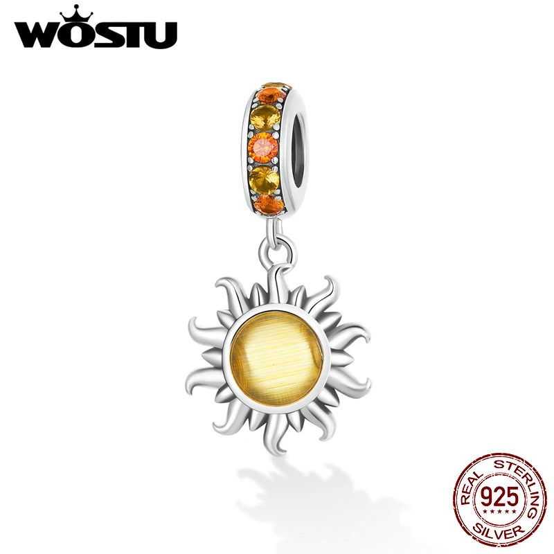 WOSTU Vintage 925 Sterling Silver Sun Style colore ambra vetro di Murano Charms perline Fit bracciali originali braccialetto creazione di gioielli