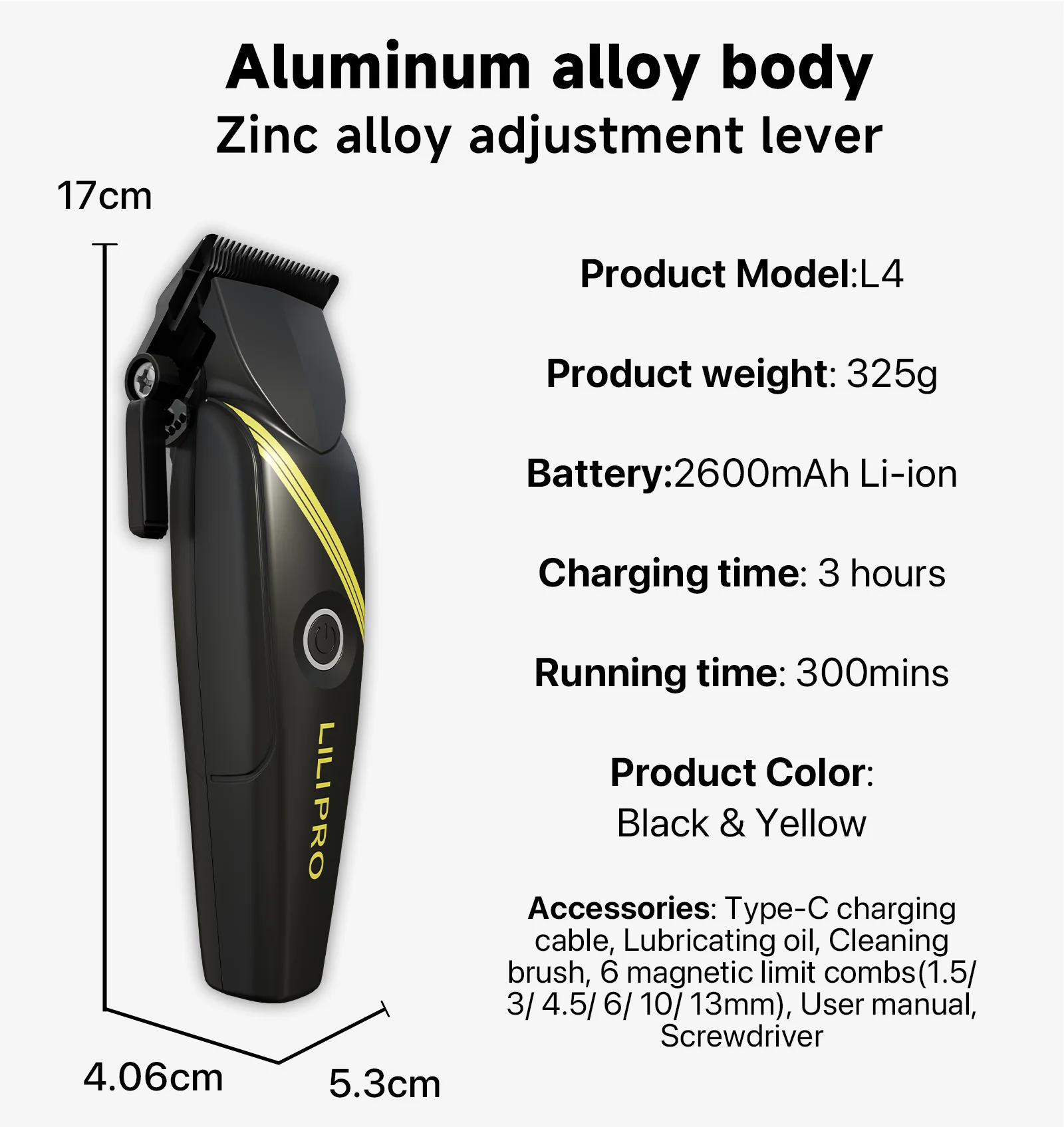 Professional High-speed Motor Aluminum Alloy Metal Material Cordless Electric Rechargeable Hair Clipper Trimmer Set