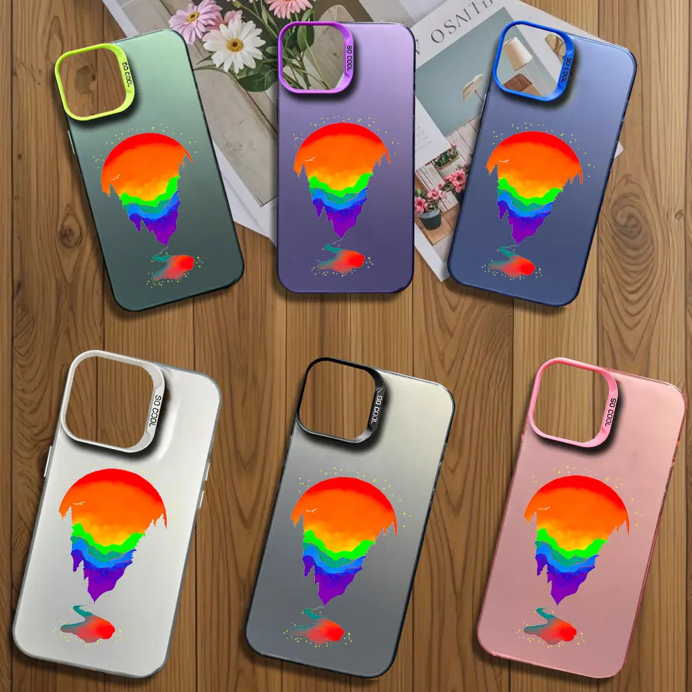 Aesthetics Art Rainbow Sunset Silver Printstream Phone Case for iPhone 12 11 13 IMD 14 15 16 Max Pro Plus Laser Cover