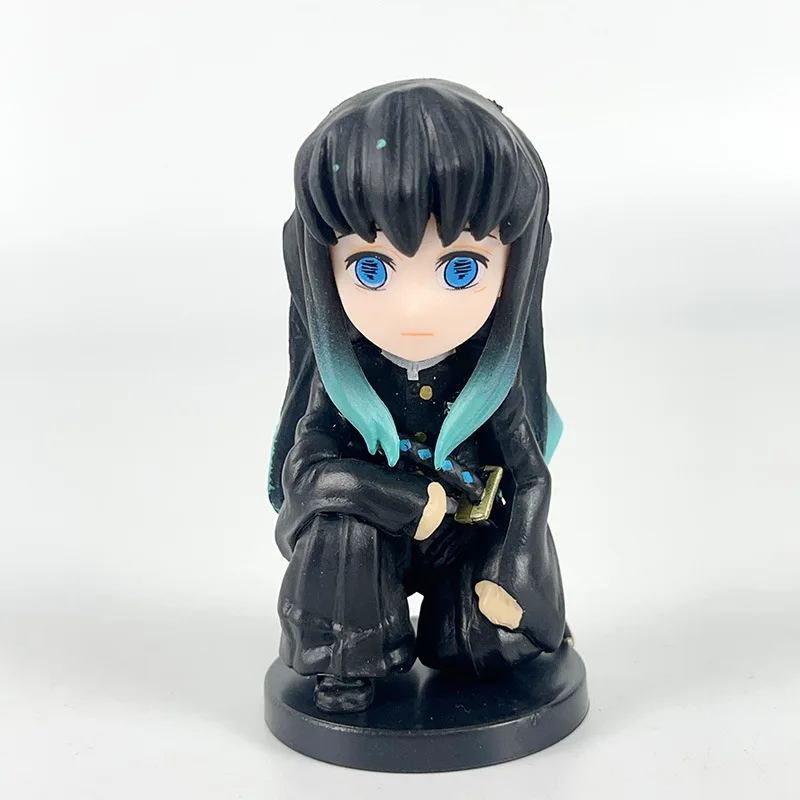 9pcs/set Anime Demon Slayer kawaii kneeling position Action Figure PVC Model Toys doll Desk Decor car ornament Collectible Gifts