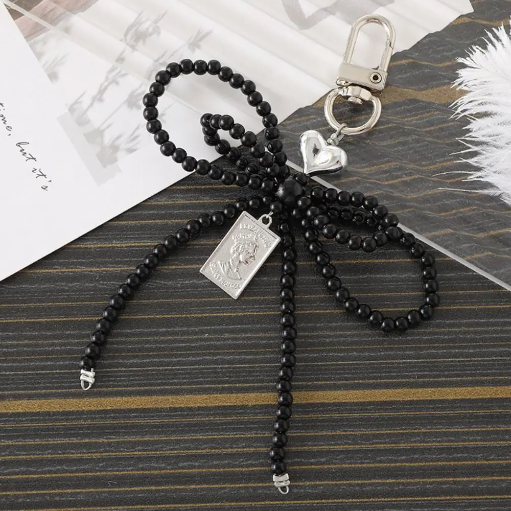 Fashion Pearls Bowknot Shaped Keychain Beaded Colorful Bag Pendant Bow Ornament Mobile Phone Chain