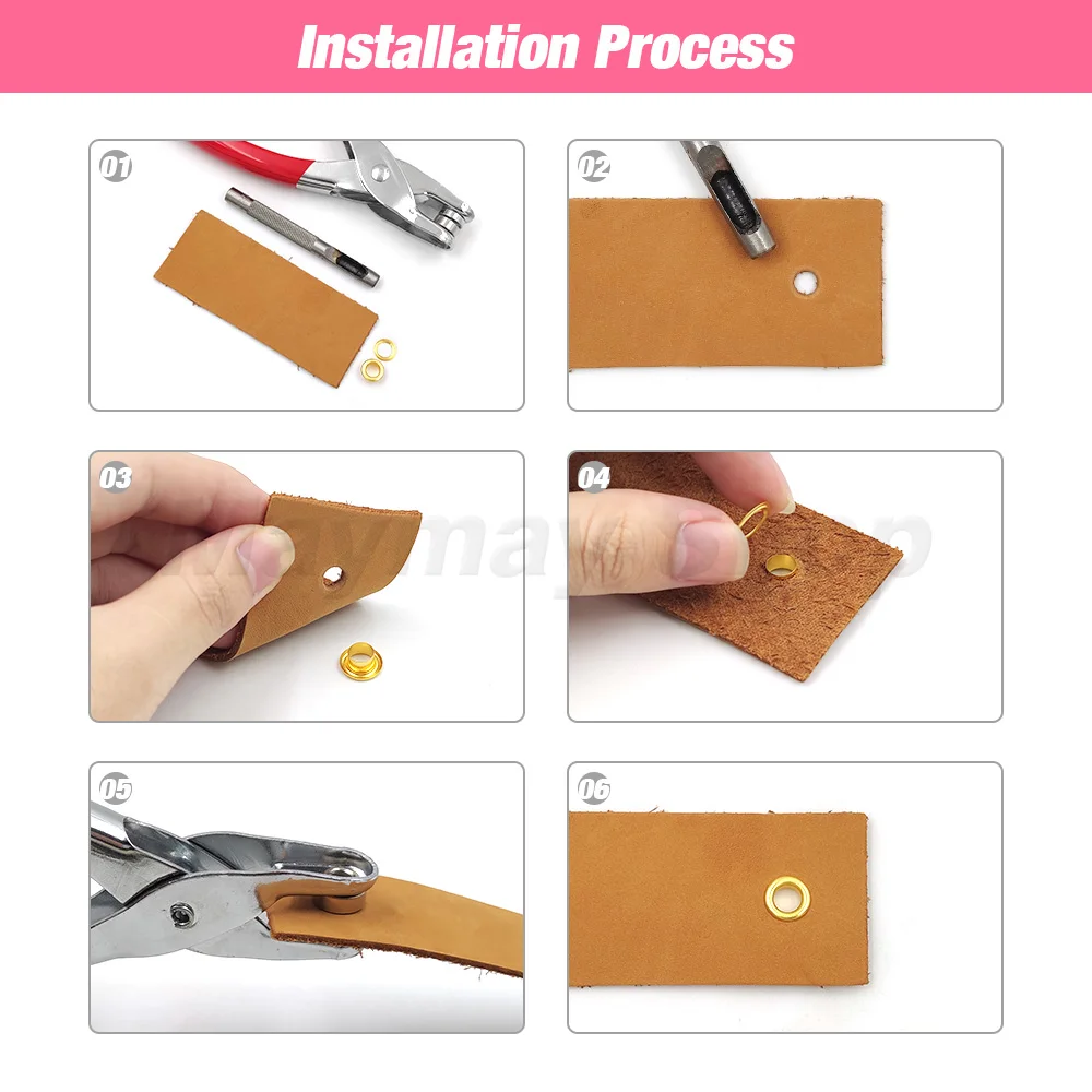 4mm/6mm/12mm Ösenzangen-Set mit 100 Ösen-Metallringen für DIY-Kappen, Taschen, Kleidung, Lederarbeiten, Schuhe, Gürtel – Detail 4