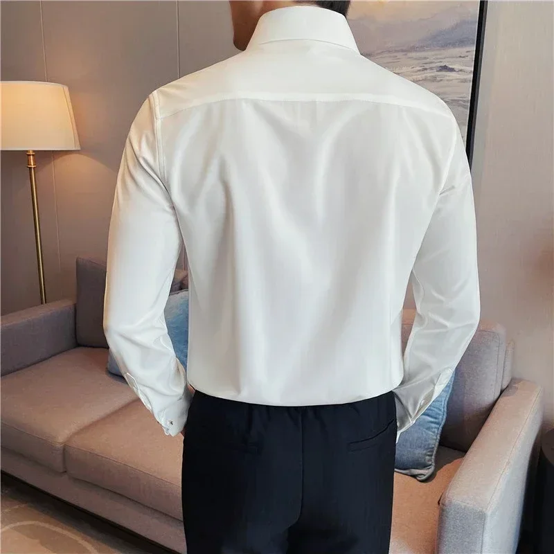 Men's French Metallic Cufflinks Business Casual Shirt Solid Color V-Neck Long Sleeve Shirt