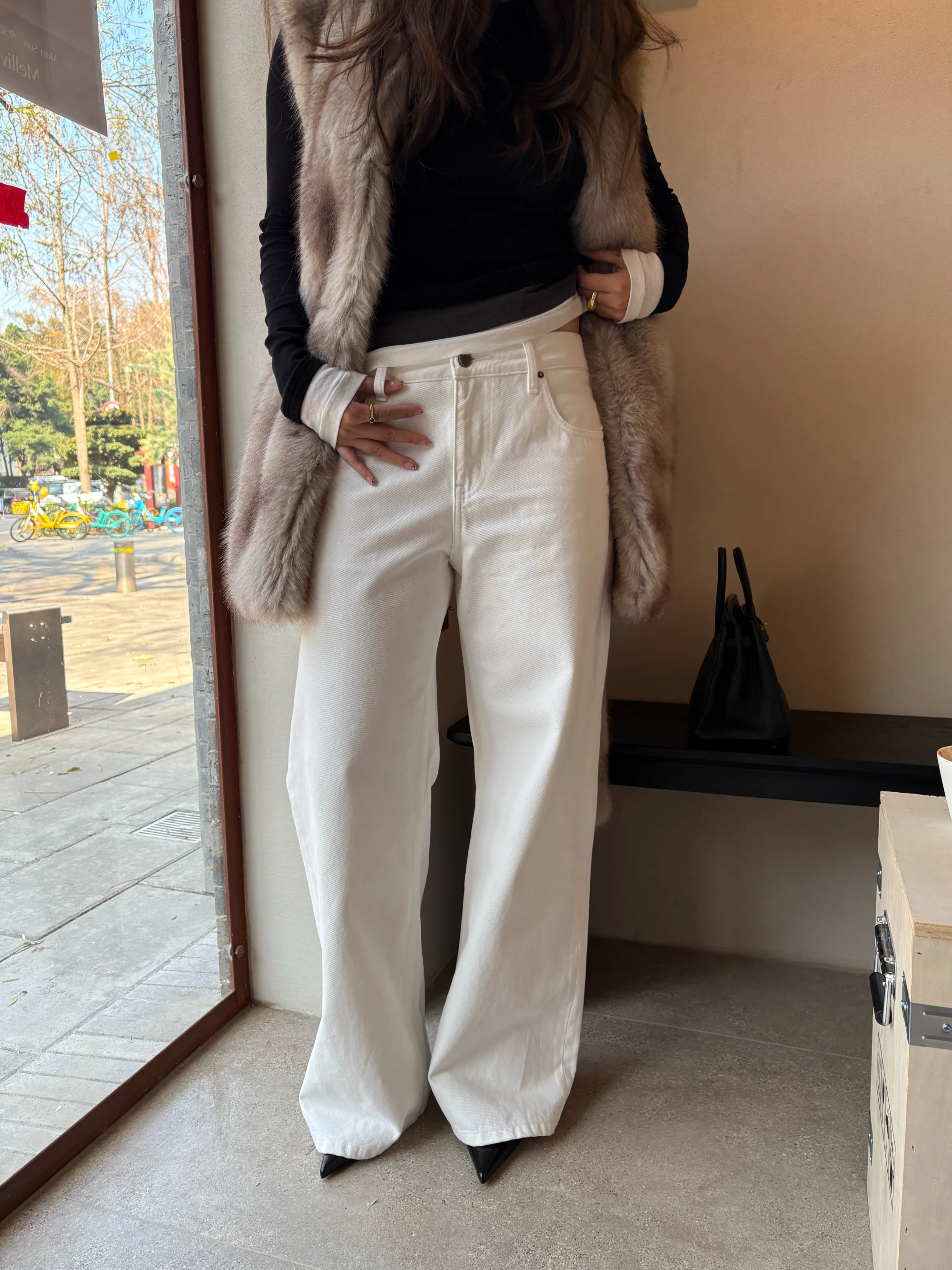 

Белые широкие джинсы для женщин, свободные прямые брюки в пол, удобные дышащие хлопковые повседневные джинсы