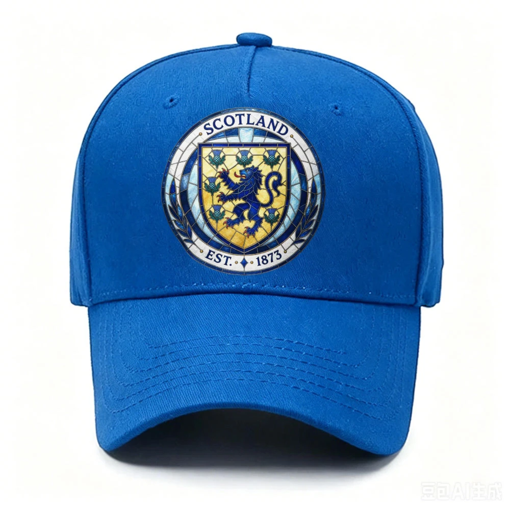 Round Stained Glass Scotland Lion Thistle EST 1873 Graphic Baseball Cap Men Women Retro Scottish Heritage Souvenir Sun Hat