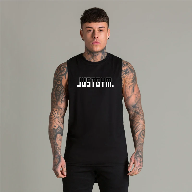 

New Summer Mens Running Cotton Tanks Top Gym Clothing Bodybuilding Fitness Workout Print Vest Sportswear Muscle Undershirt