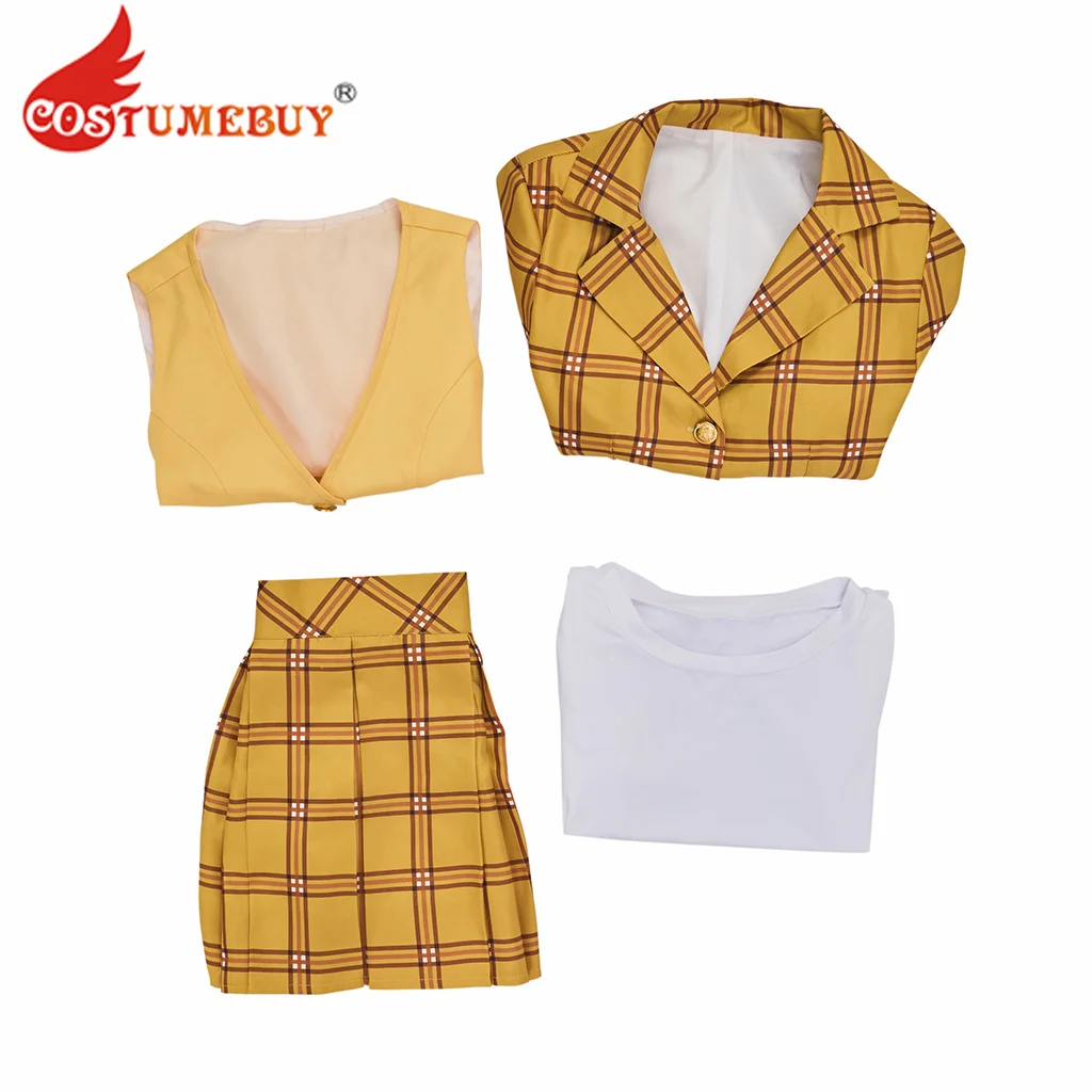 Cher Horowitz-女性用の黄色の市松模様のコスプレ衣装,制服,ハロウィーンの衣装,女の子用