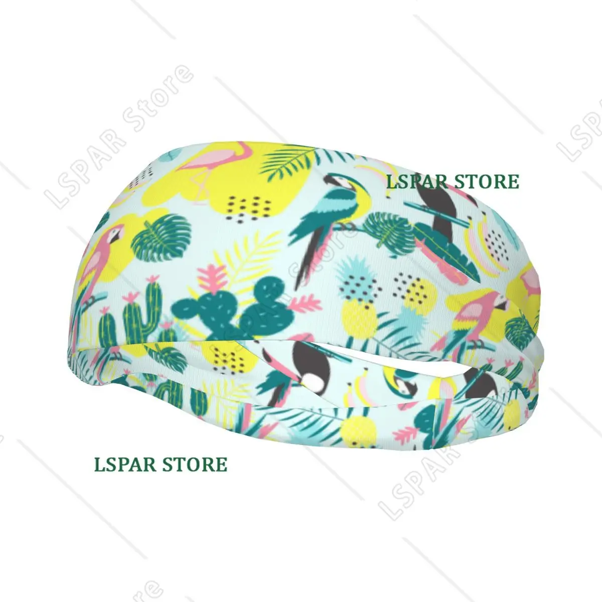

Tropical Toucan Flamingos Parrot Cactuses And Exotic Leaves Elastic Hair Band Yoga Headband Makeup Hair Hoop Headwrap