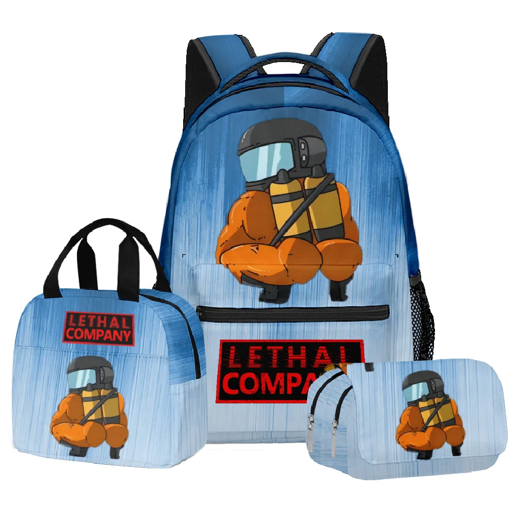 

Cartoon Novelty Popular Lethal Company 3D Printed 3pcs/Set Student School Bags Laptop Daypack Backpack Lunch bag Pencil Case