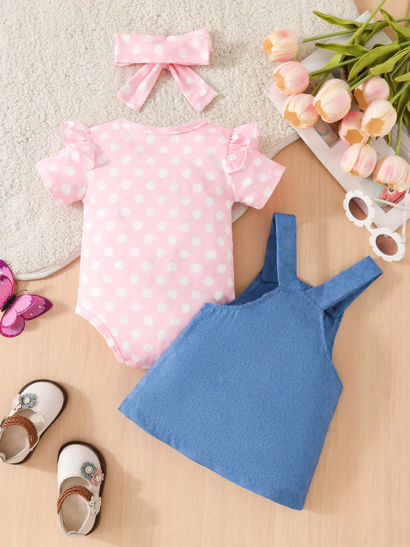 مجموعة ملابس لطيفة على شكل فيل للأطفال الصغار - رومبير منقط بأكمام قصيرة + تنورة بحمالات على شكل فيل، كاجوال للاستخدام الخارجي