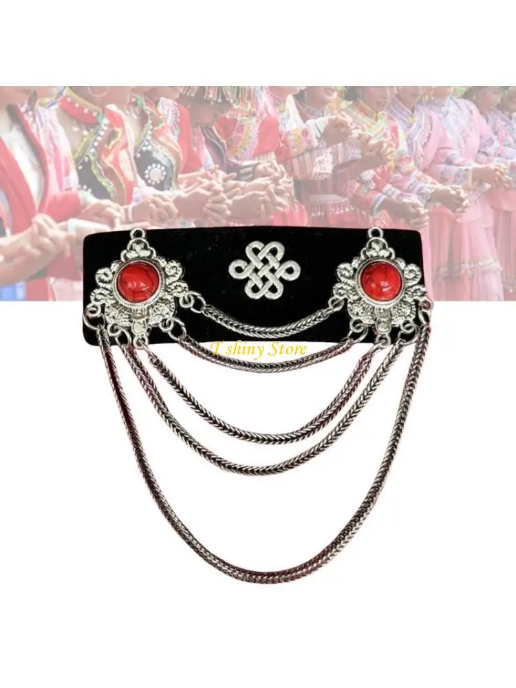 

N58F Handmade Mongolian Ethnic Tassels Hair Clip with Vintage Rhinestones Designs