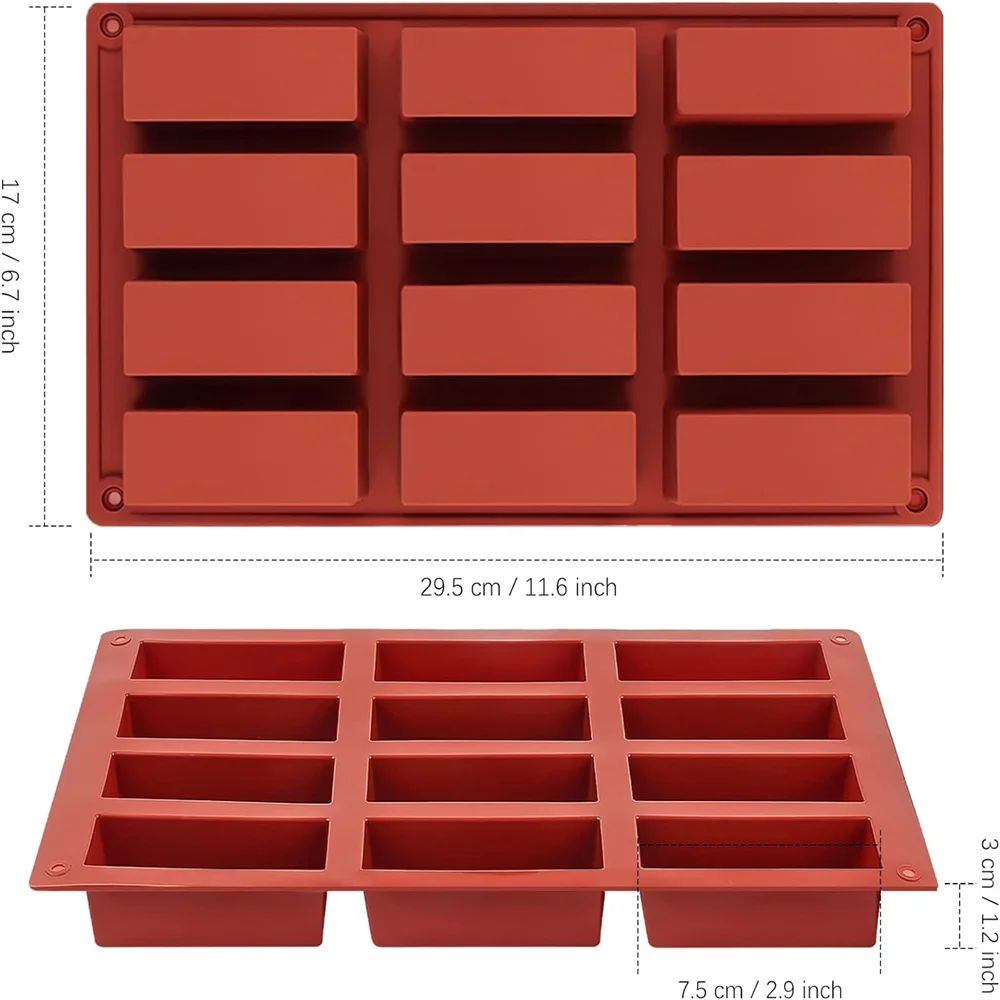 Granola Bar Mold, Rectangle Silicone Candy Molds for Baking Energy Bars Chocolate Bar Mold 12-Cavity Butter Mould