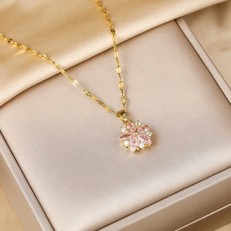 جديد لطيف رومانسية الوردي ساكورا قلادة الفولاذ المقاوم للصدأ القلائد للنساء الكورية موضة أنثى مثير سلسلة الترقوة مجوهرات هدية