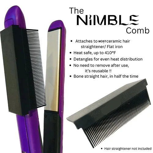 

Flat Iron Hair Straightener Attachment Comb Black NIMBLE Comb